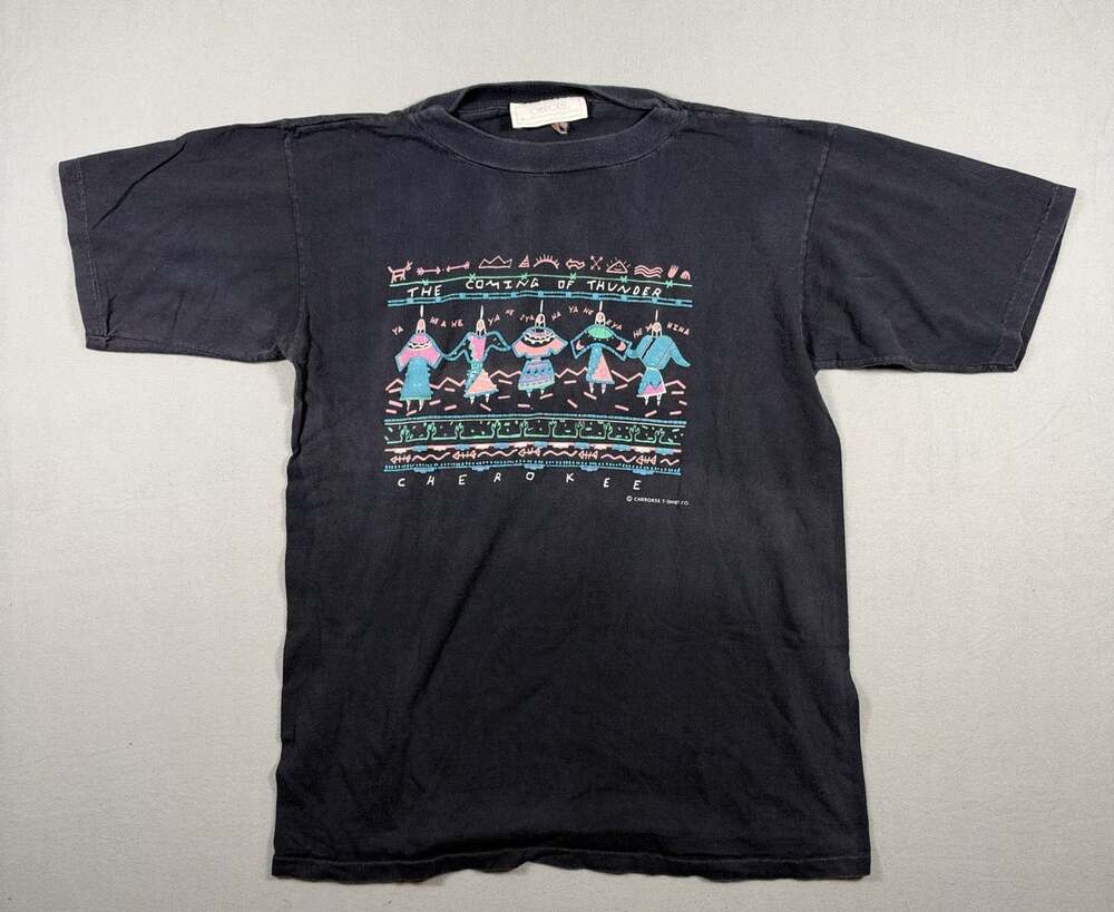 Tribal Cherokee T-Shirt Mens Large Black Vintage Single Stitch Graphic Tee USA